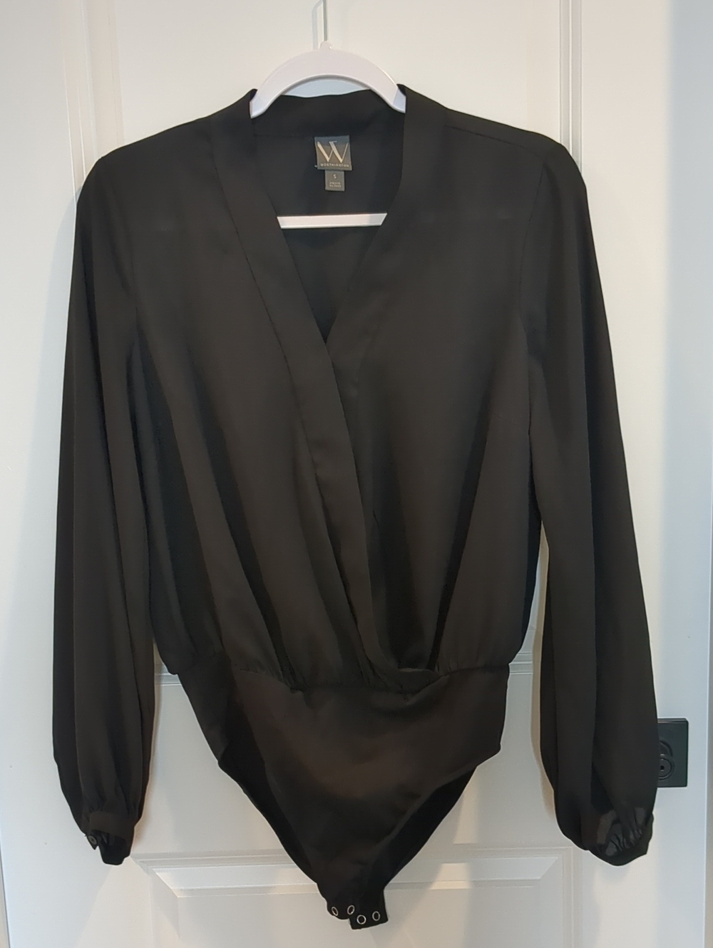 Worthington Black Long Sleeve Surplice Bodysuit | Women's Small